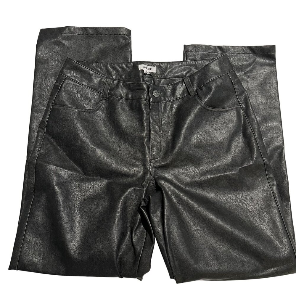 NWT Garage Women's Pantalon Straight Faux Leather Pants size 13 Washed black